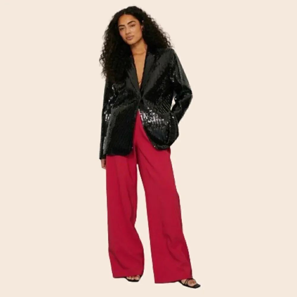NA-KD Bright Red Pleated Wide Leg Trouser Pants Size 36, Small
